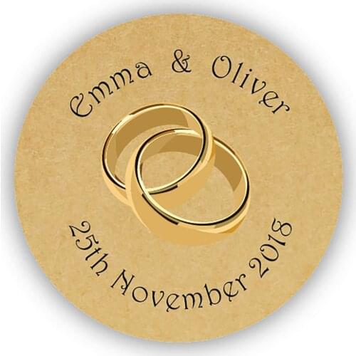 DouxArt 100 Pieces Custom Personalized, King Rings Wedding Stickers, 40mm Wedding Party Communion Gift Labels Seals P092