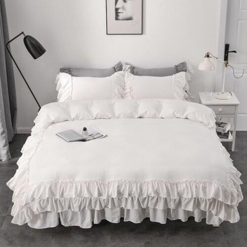 European-style Double-layer Bedding Set with Ruffled Simple Solid Color Duvet Cover Bedding Wrinkle Bed Linen Sheet Wedding
