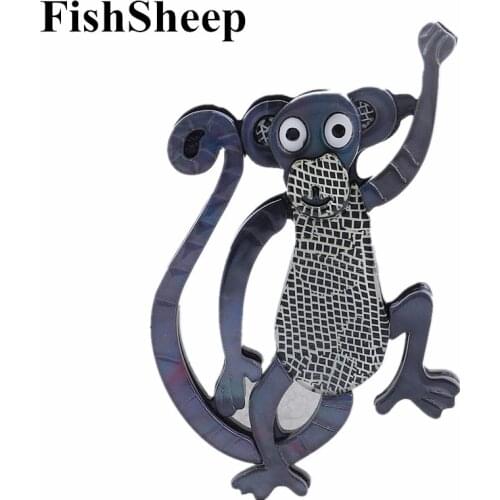 FishSheep Acrylic Monkey Brooches Cartoon Cute Animals Brooches Pins For Women Kids Fashion Clothes Accessories New Year Gifts