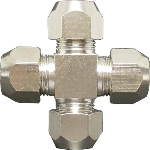 Fit 6/8/10/12mm OD Tube Corss 4 Ways Compression Union Fitting Nickel Plated Brass Water Gas Fuel