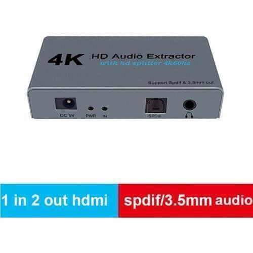 HD audio Splitter 1Input 2 Output HD Splitter 1x2 for HDTV PS4 4K with Audio Extractor3.5 Jack HDMI -compatible Switcher Adapter