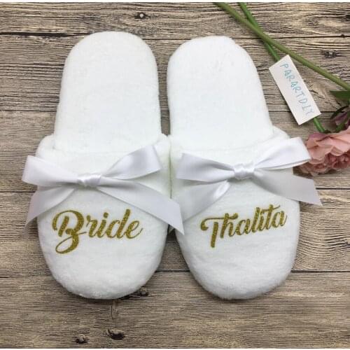 Customized Wedding Slippers,Personalized Bride&Bridesmaid Name Slippers,Bridal Party Spa Slippers,Bachelorette party favors gift
