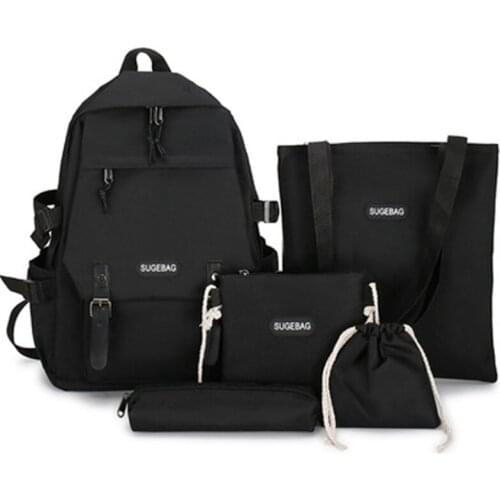 5 Piece Set Female Casual School Backpacks Bags Teenage Girls Women Backpack Canvas Travel Bookbags Teen Student Shoulder Bag