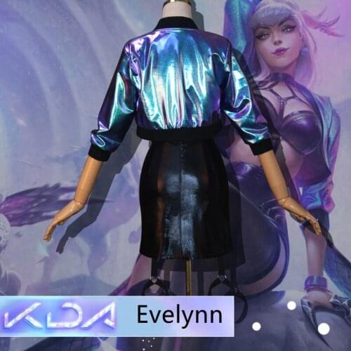 LOL KDA Cosplay Costume Evelynn Cosplay Costume Women Sexy KDA All Out Evelynn Costume Halloween Bra Skirt Full Set