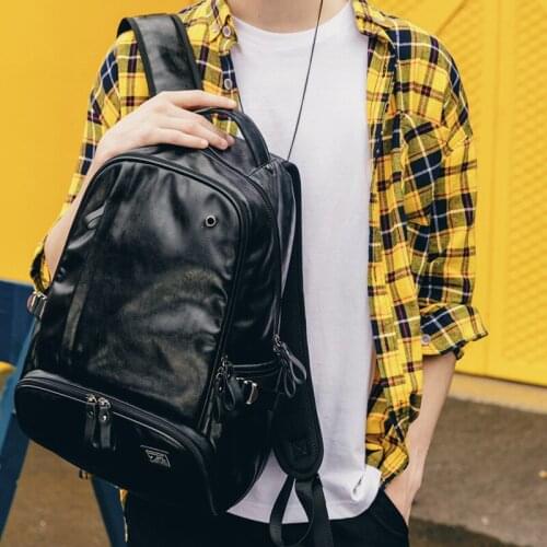 Bookbags Men Backpack Leather Male Functional Bags Men Waterproof Backpack PU Big Capacity Men Bag School Bags Mochila