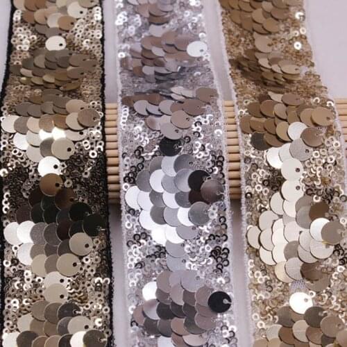 1Yards/Lot Sequins Beaded Lace Trim Mesh Lace Ribbon Clothing Accessories Decoration Wedding Dress Sleeve Lace Fabric Material