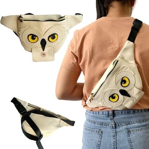 Cute OWL Waist Packs Pouch Beige PU Camping Hiking Outdoor Bag Phone Pouch Belt Bag Running Bike Sport Purse Cosplay Gift