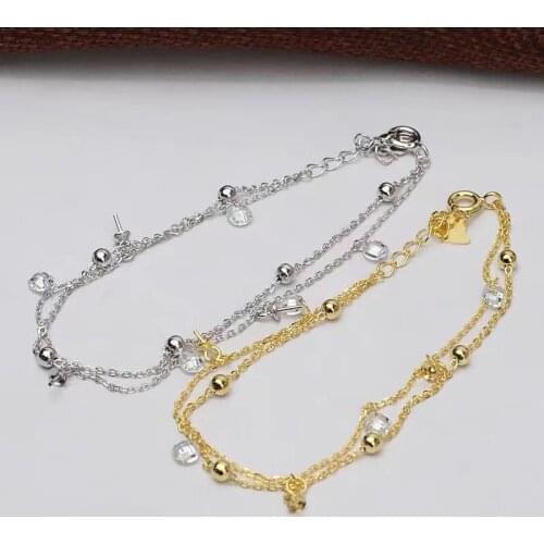 NEW ARRIVAL 925 Sterling Silver Bracelet Settings Finding Mountings Base Part Bangle for Agate Edison Pearls Jade Coral Bead