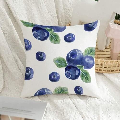 Fall decor Velvet Pillow Cover Decorative Square Pillowcase Soft Beautiful Drawn Natural Texture Blueberries Blue Violet Drink
