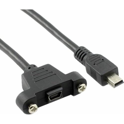 Panel Mount Type USB 2.0 USB Mini B Male to USB Mini B Female Cable with Screws 1 Foot Black