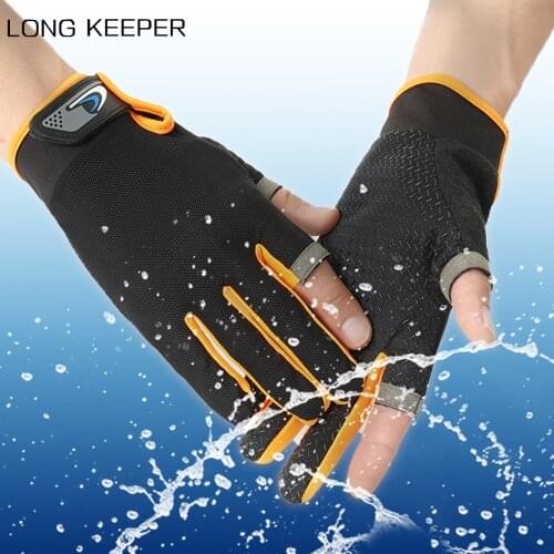 LongKeeper Two Finger Cut Gloves Outdoor Sports Non-slip Breathable Fishing Hands Protective Gloves Cycling Bike Mittens Guantes