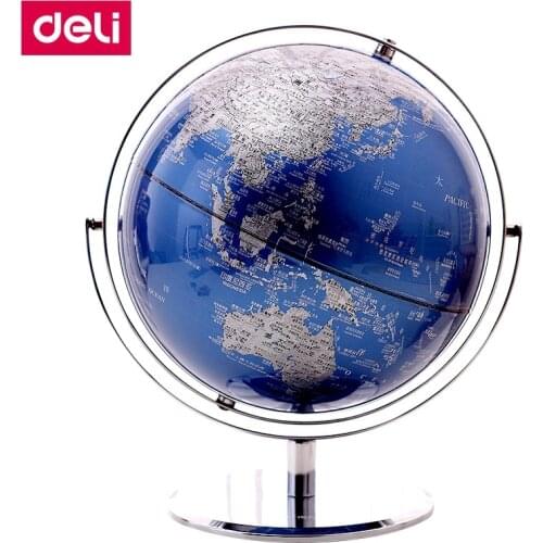 Deli 2162# 25cm (10") Teaching Globe Stainless steel support & base English & Chinese color printing relief surface