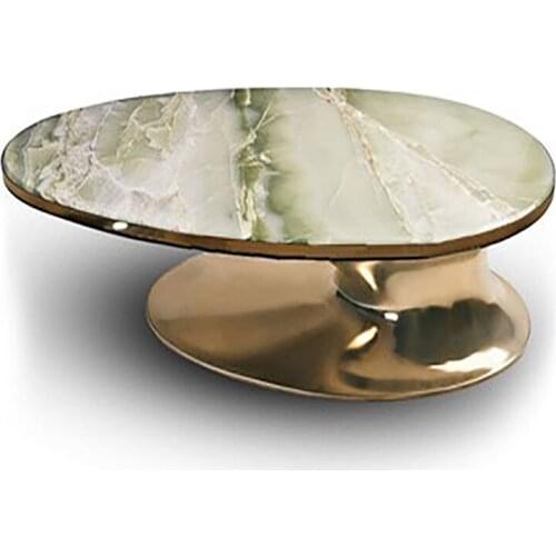 Simple and light luxury post-modern marble round coffee table Italian style living room stainless steel titanium creative