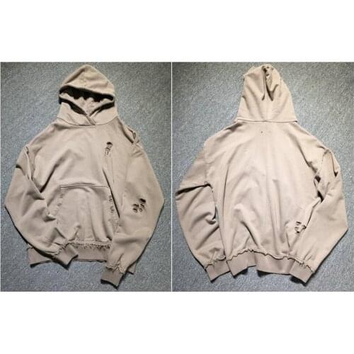 Ripped Frayed Essential Cross Hoodie / Oversized Raw Edges Mens Pullover Drop Shoulder / Rear Neck Badge Kanye Hoodie