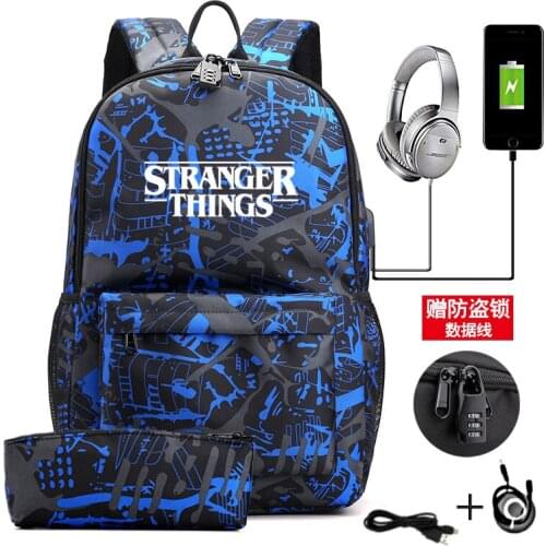 2PCS Letter Printed USB Charging Girls Backpack Waterproof Travel Mochila Women Men Large Capacity Schoolbag Pencil Case Female