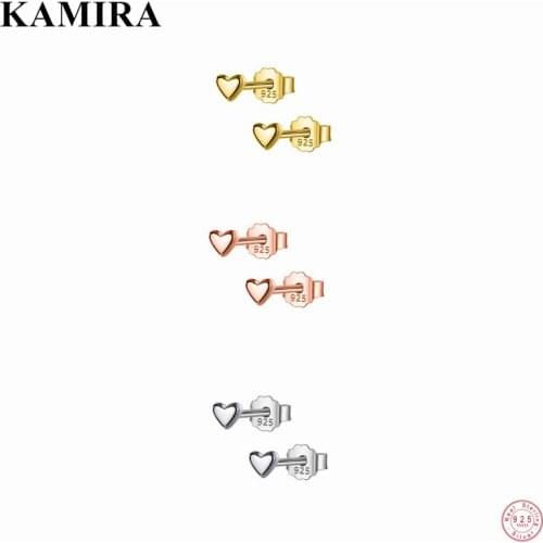 KAMIRA Real 925 Sterling Silver Korean Mini Small Love Heart Piercing Stud Earrings for Women Teen Party Lovely Fine Jewelry New