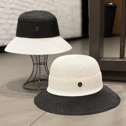 Korea Fashion Elegant Bucket Hats For Women Summer Kentucky Derby Fedora Sun Protection Travel Beach Cape Casual Black Straw Cap