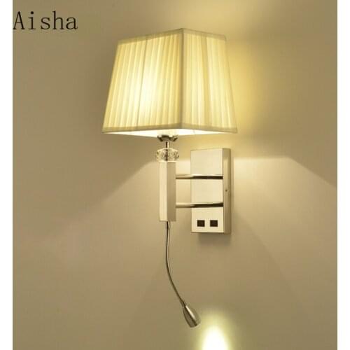 Modern Fabric Wall Lamp Hotel Room Decoration Wall Lamp Stainless Steel Reading LED Bedside Lamp Living Room Bedroom Lighting