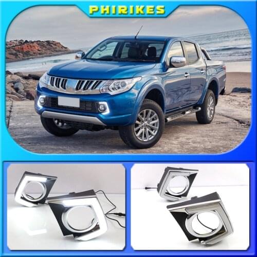 2PCS LED Daytime Running For Mitsubishi Triton L200 2015 2016 2017 2018 Dimming Function Relay 12V Car LED DRL Lamp Waterproof