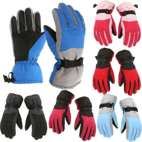 Thicken Winter Warm Children Ski Gloves Windproof Waterproof Kids Gloves Adjustable Outdoor Sports Riding Full Finger Mittens
