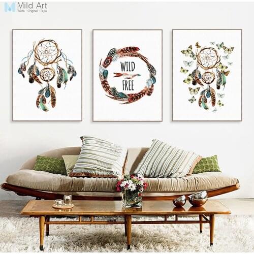 Vintage Indian Dream Catcher Feather Butterfly Posters Nordic Living Room Wall Art Pictures Home Decor Canvas Paintings Custom