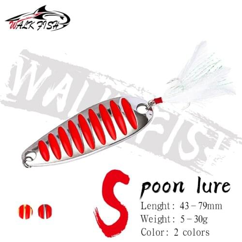 WALK FISH 5g 7g 10g 15g 20g 30g Fishing Lure Spoon Lure Sequins Baits With Feather Treble Hook Metal Baits For Sea Fishing