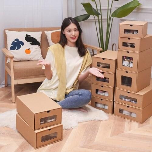 Shoes Drawer Thick Kraft Paper Drawer Shoe Box Transparent Shoe Box Drawer Shoe Box Folding Paper Box