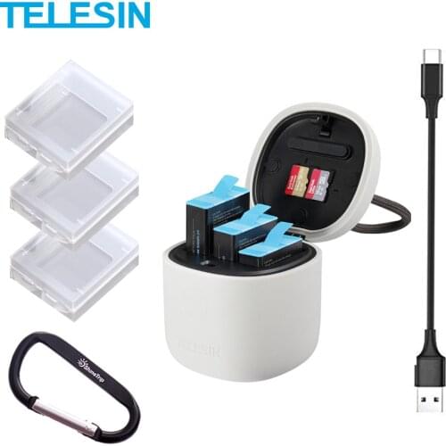 TELESIN Allin 3lots charger 3 Battery charging box storage case TF card reader for Gopro hero 9 go pro hero9 camera accessories