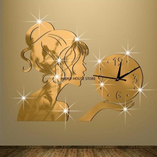 Stereo Girl Mirror Wall Clock Study Bedroom Living Room Background Wall Ackle Mirror Silent Room Decor Wall Stickers