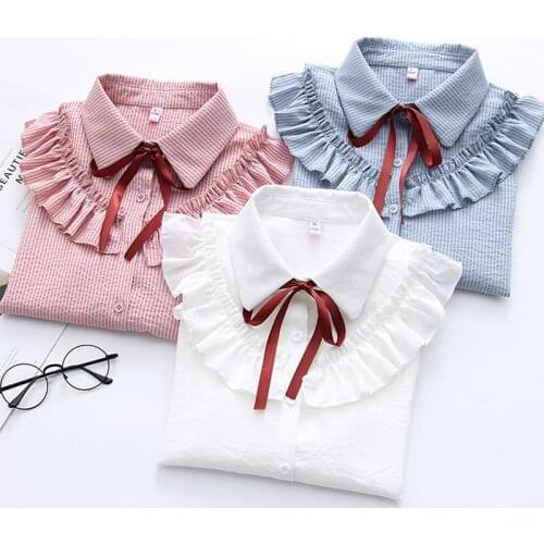 Sweet women shirts 2020 summer new new ruffles loose elegant button bow neck office lady shirts cardigan outwear tops