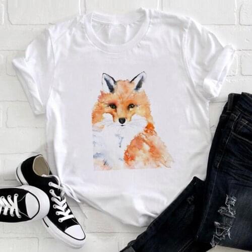Ladies t-shirts Harajuku Fox Cartoon Animal Summer Clothes tshirt femmeGraphic Short sleeve streetwear Women Tee shirt 2021