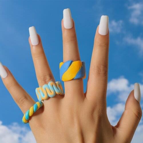 2021 Ins New Charm Handmade Ceramic Clay Colorful Striped Wave Twist Wide Rings For Women summer Boho Jewelry Gifts