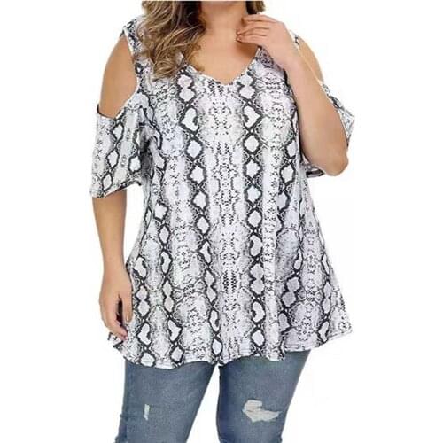 Women Plus Size Tops Patchwork Tunic Top Fashion Sweet Round Neck Blouse Large Print Short Sleeve Off Shoulder Shirts Рубашки