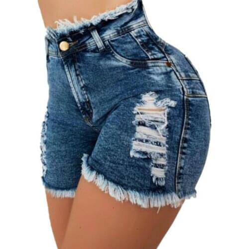 Womens High Waist Denim Shorts Stretch Skinny Ripped Jeans Summer Slim Hot