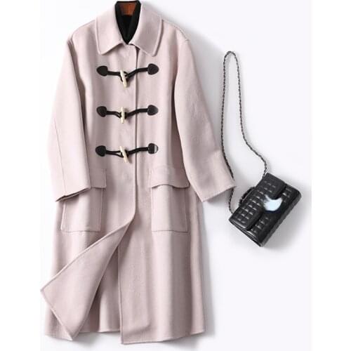 2021 New Coat Women Long Wool Coats Casaul Horn Button Loose Autumn Double-faced Woolen Jackets Korean Fashion Outerwear WPY4200