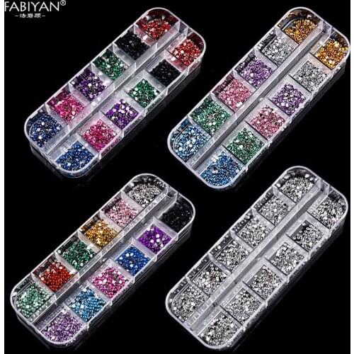 12 Grid Mixed Shape Nail Art Metal Hollow Geometry Rhinestone Decoration Accessories Tips DIY Design UV Gel Polish Manicure Tool