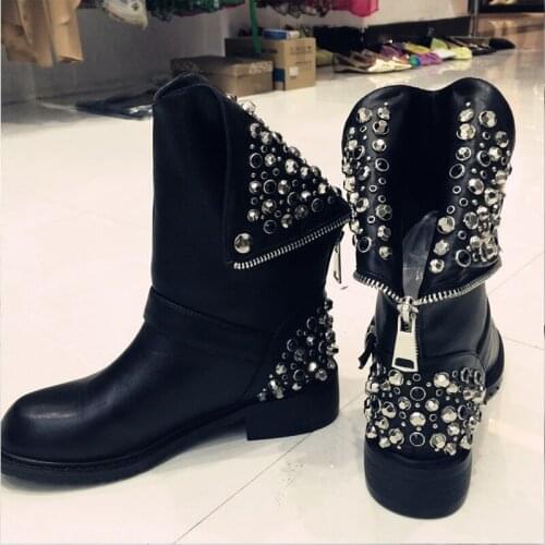 2021 new spring shoes women ankle boots plus size 22-26.5cm Metal rivet decorated with short boots black boots goth boots