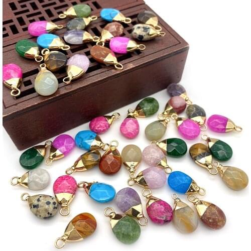 Natural Stone Pendant Tigers Eye Spotted Stone Opal Cut Surface Drop Shape Electroplating Process Color Accessories 3pcs