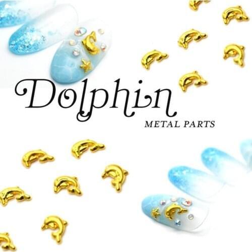 50pcs/Pack Japan Alloy Nail Art Charms Decals 4X7mm Gold Silver Little Dolphin 3D DIY Metal Accessories Bride Nail Sticker DIY