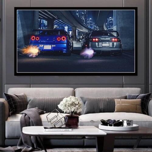 GTR R34 VS Supra Sports Car Vehicle 5D Diamond Painting Full Square Round Drill Diamond Rhinestone Embroidery Kits Cross Stitch