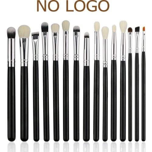 BEILI Black 15Pcs no Logo Eye Makeup brush set Natural Goat Pony hair Eyeliner Eye shadow Blending Eyebrow Smokey shader brushes