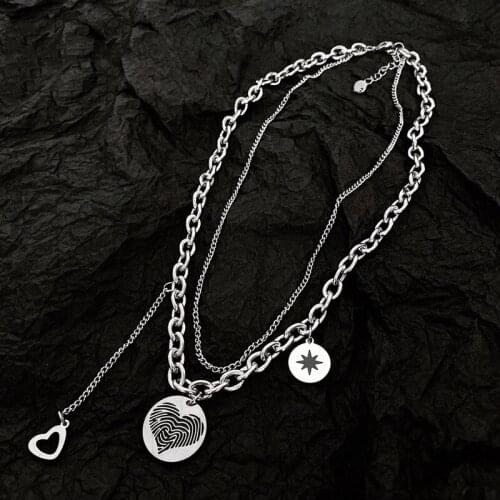 Origin Summer Punk Love Heart Asymmetric Chunky Chain Pendant Necklace for Women Stainless Steel Circle Hollow Necklace Jewelry