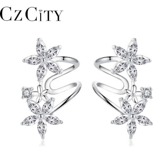 CZCITY 925 Sterling Silver Flower Clear CZ Stud Earrings for Women Sterling Silver Fine Jewelry Boucles D Oreille Gifts SE0345