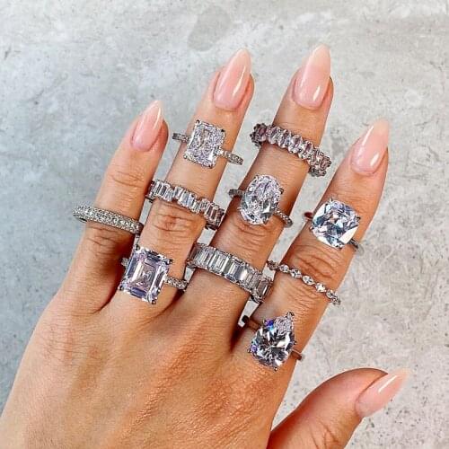 Elegant Luxury Jewelry 925 Sterling Silver Multi Shape White Topaz CZ Diamond Promise Ring Women Wedding Bridal Ring Gift