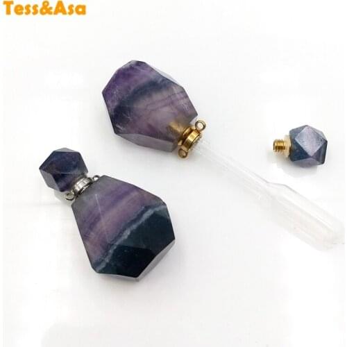 Healthy crystal quartz perfume bottle Natural Fluorite essentail oils diffuser Gems vial Stone charms for necklace women DIY
