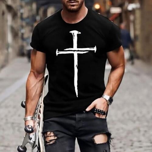 New Cross Pattern Mens T-shirts 3D Casual Tops Summer Fashion Short Sleeve High Street Round Neck Shirt Daily Street Wear