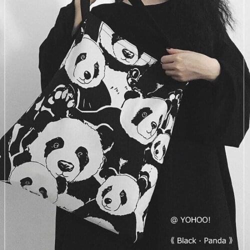 Cute Panda Canvas Backpack Diagonal Single Shoulder Bag for Girls Female Shopping Casual Large-Capacity With Zipper And Pocket