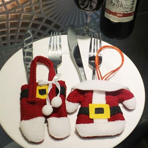 Hot Sale 6Pcs Fancy Santa Christmas Decorations Pockets Knives Forks Bag Cutlery Silverware Holders Dinner Table Decoration