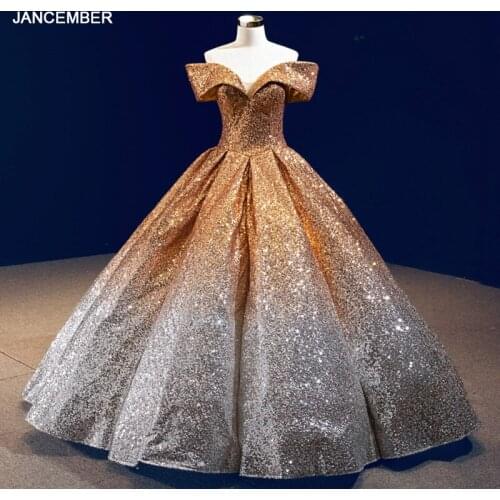 J66536 jancember prom party ball gown evening dress off shoulder lace shiny dress with glitter вечернее бальное блестящее платье