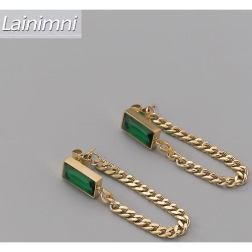 Korean Fashion Retro Green Stainless Steel Earrings 2021 Fashion Chain Pendant Titanium Steel Earrings For Women